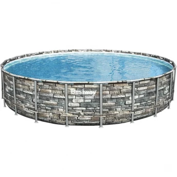 Каркасный бассейн BESTWAY POWER STEEL 671x132см "Камень" 40377л + фильтр-насос 9463л/ч, лестница, тент, поплавок-дозатор