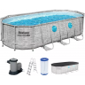 Каркасный бассейн BESTWAY POWER STEEL Ротанг 549х274х122см, 13430л + фильтр-насос 5678 л/ч, лестница, тент 56716 BW